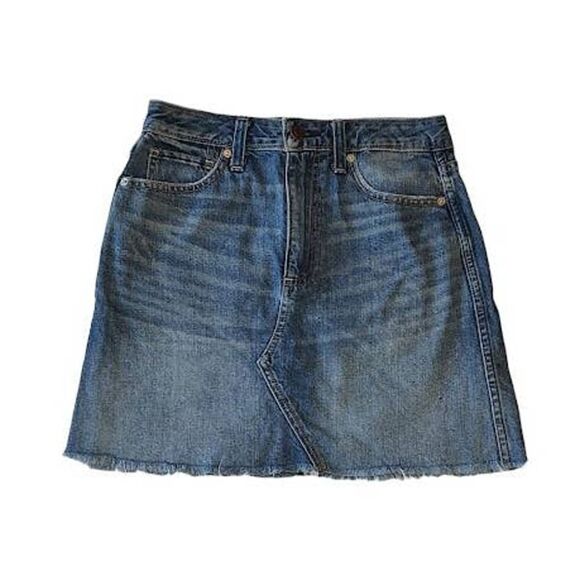 Abercrombie & Fitch Jean Denim Raw Hem Mini Skirt Size 25 - Picture 1 of 4